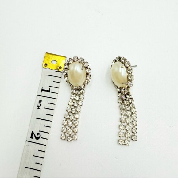 Vintage Faux Pearls Crystal RhinestonesDangle Earrings - Picture 6 of 6